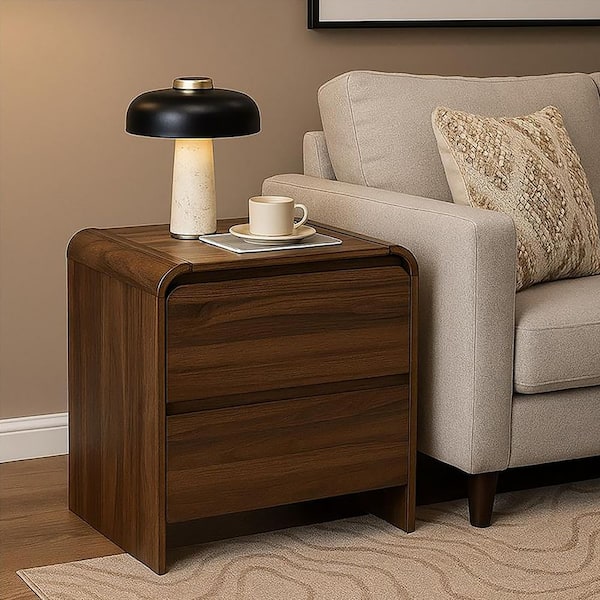 New Classic Furniture Mara 24 in. Walnut Rectangular Wood Top End Table with 2-Drawers
