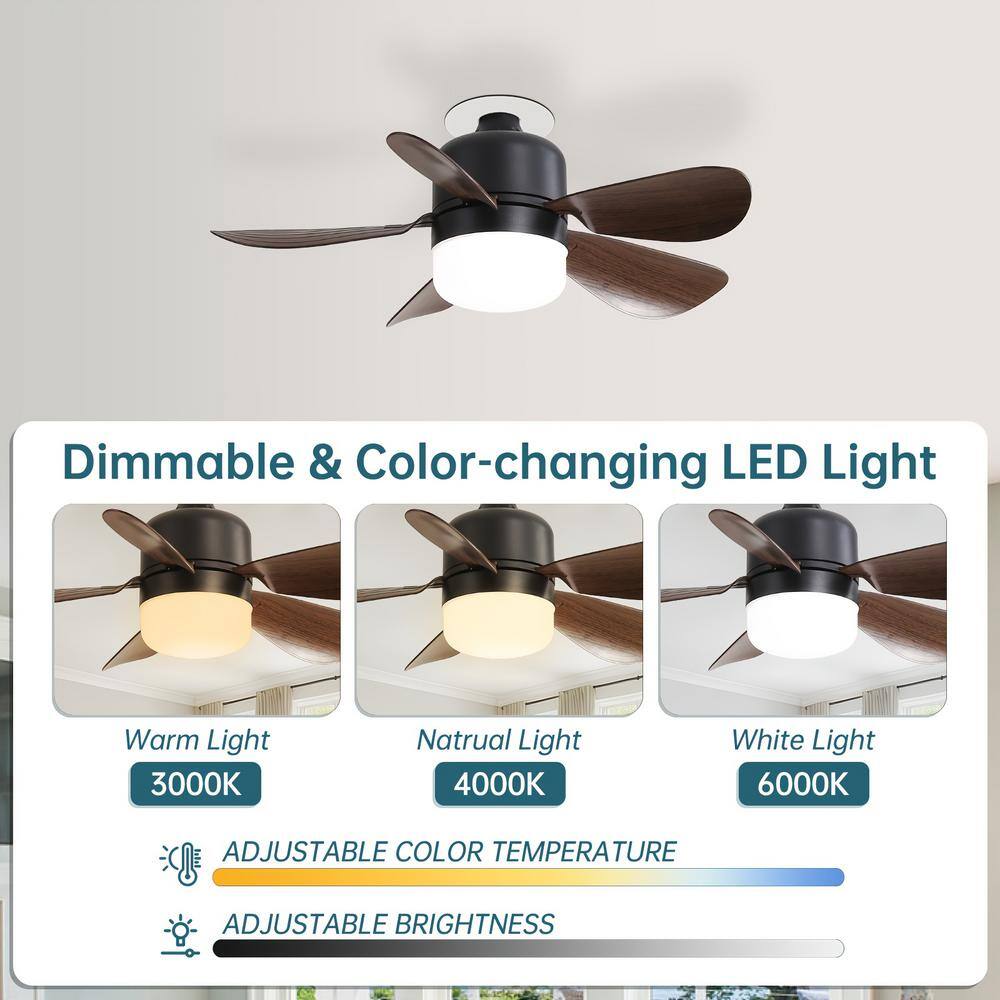 16" Black and Brown ABS Ceiling Fan with LED Light and Remote