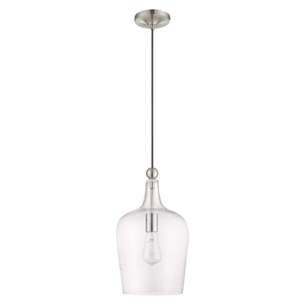 Elegant Carafe-Shaped Clear Glass Mini Pendant with Brushed Nickel Finish