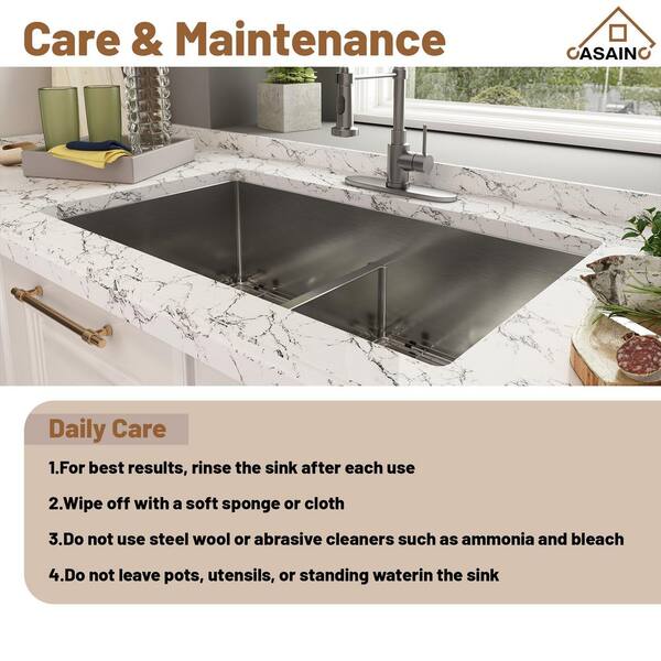 CASAINC 32 in. Undermount Double Bowl 18 Gauge Brushed Stainless Steel Kitchen Sink with Bottom Grid and Basket Strainer