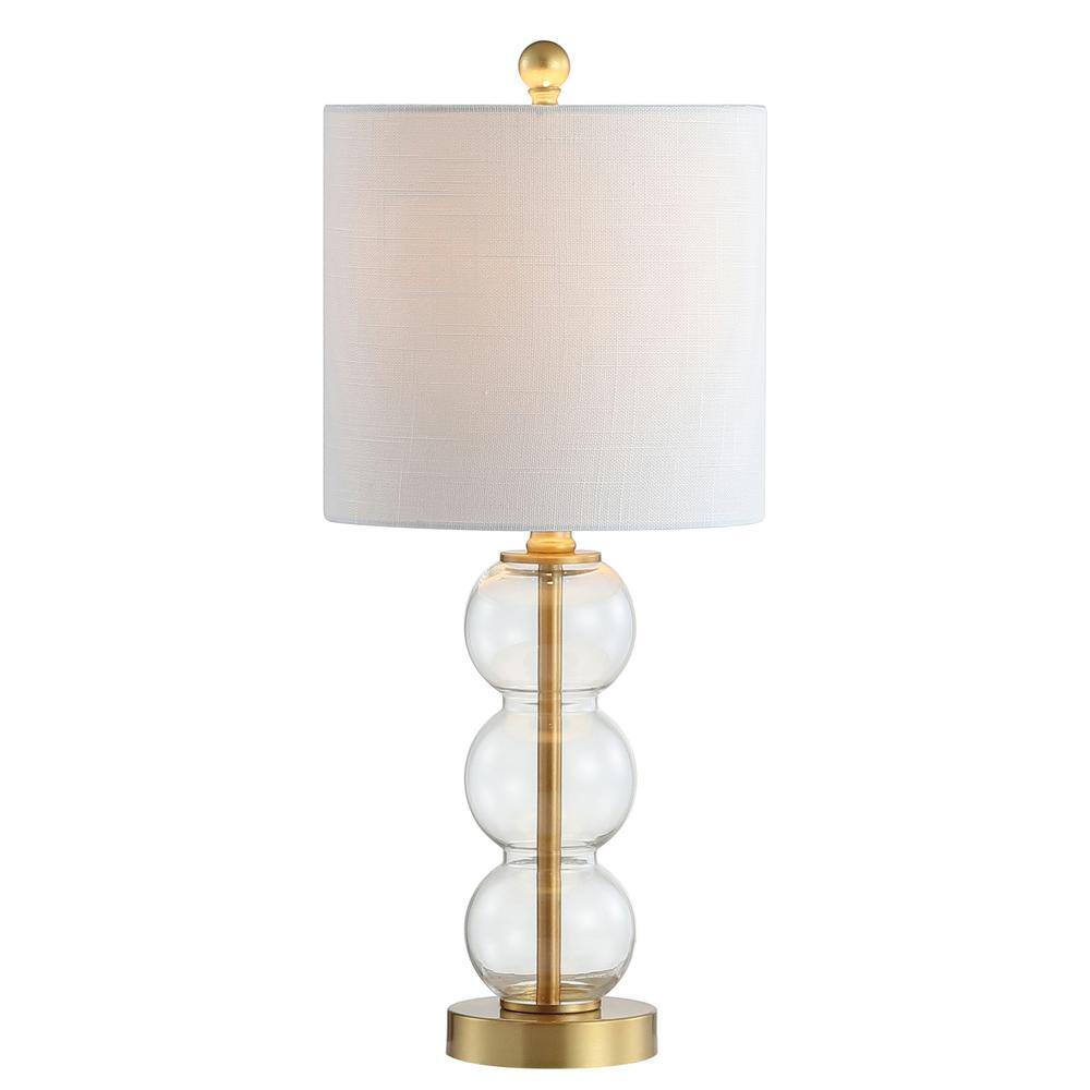 21" Brass Gold and White Glass Table Lamp