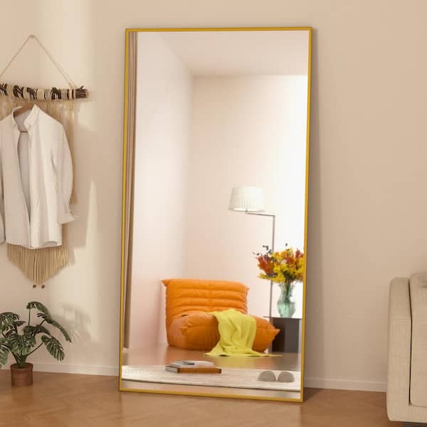 GOGEXX 28 in. W x 71 in. H Oversized Rectangle Full Length Mirror Framed Gold Wall Mounted/Standing Mirror large Floor Mirror