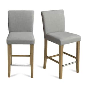 17 in. W x 40 in. H Fabric Upholstered Gray High Back Solid Wood 26 in. Counter Stool (Set of 2)