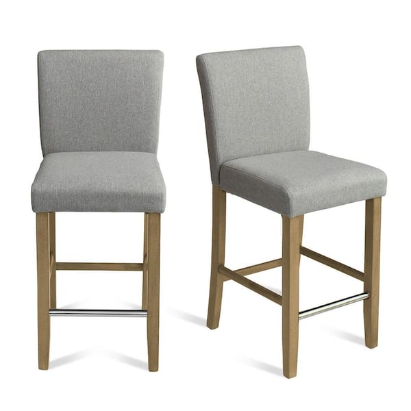 LAOTIES 17 in. W x 40 in. H Fabric Upholstered Gray High Back Solid Wood 26 in. Counter Stool (Set of 2)