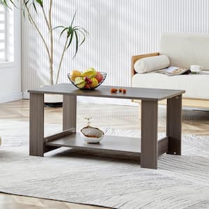 43.3 in. Modern and Practical Walnut Textured Double Layered Coffee Tea Table for Living Room, Gray