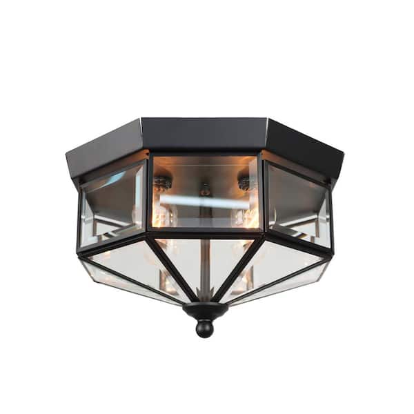 10.25 in. 4-Light Black Industrial Flush Mount Ceiling Light Fixture