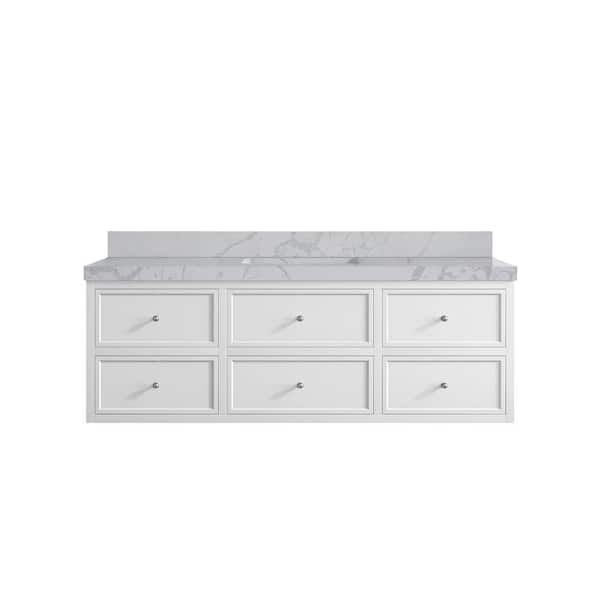 Willow Collections Roswell Floating 60 in. Single Sink Freestanding White Bath Vanity with Venatino Qt. Top Unassembled