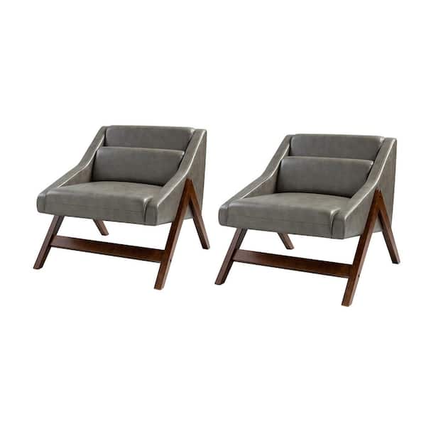 JAYDEN CREATION Rita Taupe Mid-century Accent Arm Chair with Solid Wood Base and Removable Back Pillow Set of 2