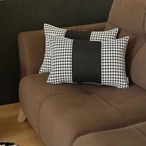 Boho-Chic Handcrafted Jacquard Black 12 in. x 20 in. Lumbar Houndstooth Throw Pillow Cover (Set of 2)