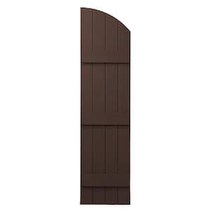 15 in. x 57 in. Polypropylene Plastic Arch Top Closed Board and Batten Shutters Pair in Terra Brown