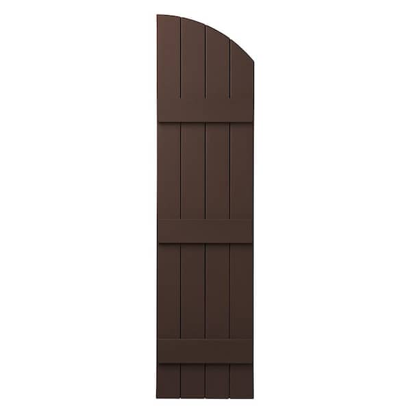 Ply Gem 15 in. x 57 in. Polypropylene Plastic Arch Top Closed Board and Batten Shutters Pair in Terra Brown