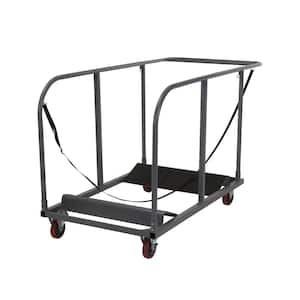 Commercial Heavy Duty 4-Wheeled Powder Coated Steel Round Table Trolley with locking wheels in Gray