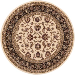 Barclay Sarouk Ivory 8 ft. x 8 ft. Round Traditional Floral Area Rug
