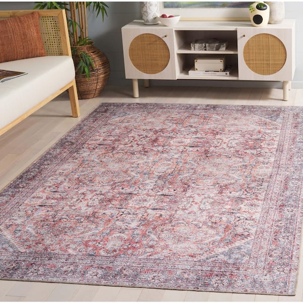 Vintage Serapi Red Orange/Blue 5 ft. x 8 ft. Machine Washable Distressed Abstract Floral Area Rug