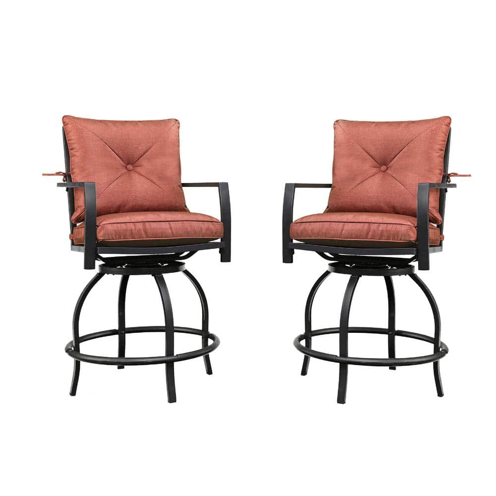 TOP HOME SPACE Swivel Metal Outdoor Bar Stools with Red Cushion(2-Pack)