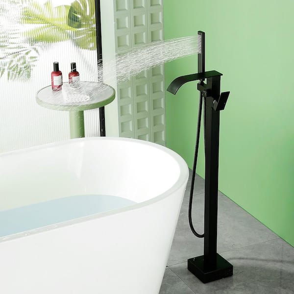 Ami Single-Handle Freestanding Tub Faucet with Hand Shower in Matte Black