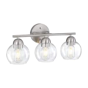 18.32 in. 3-Lights Brushed Nickel Vanity Light on mirror with no bulbs included