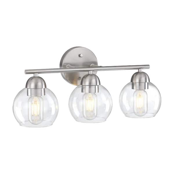 Pia Ricco 18.32 in. 3-Lights Brushed Nickel Vanity Light on mirror with no bulbs included