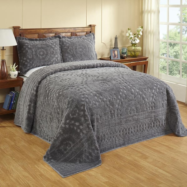 Better Trends Rio Collection in Floral Design Blue Full/Double 100% Cotton Tufted Chenille Coverlet