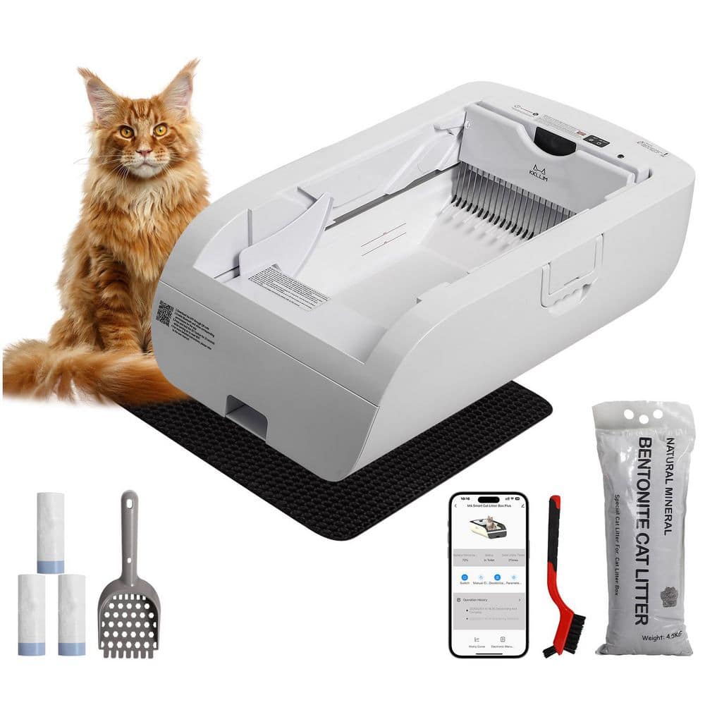 Tatayosi Smart Cat Litter Box with Wide Opening in Cream White