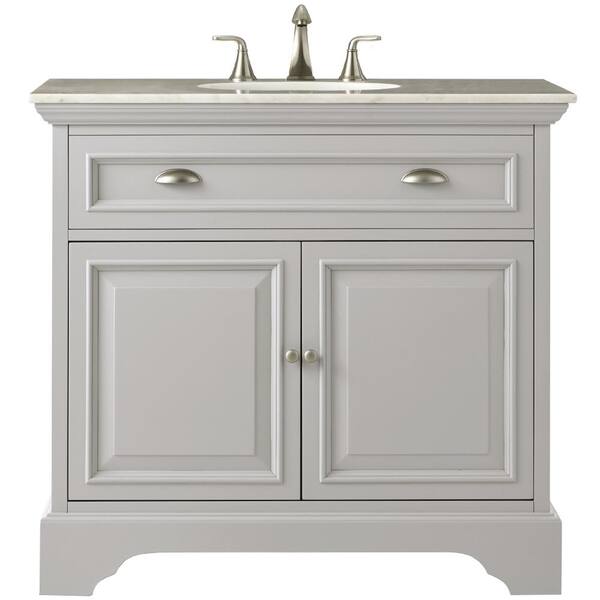 Home Decorators Collection Sadie 38 in. W Bath Vanity in Dove Grey with Natural Marble Vanity Top in White