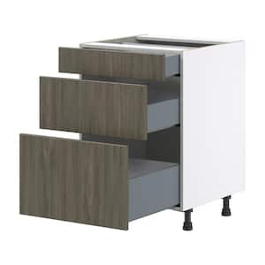 Medora Textured 24 in. W x 34.5 in. H x 24 in. D in Slab Walnut Assembled Base Kitchen Cabinet with 3 Drawers