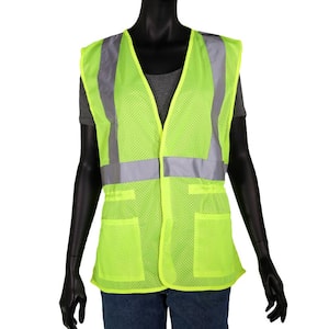 Women's Large/X-Large Yellow ANSI Type R Class 2 Contoured Safety Vest with Adjustable Waist and 2 Mesh Pockets