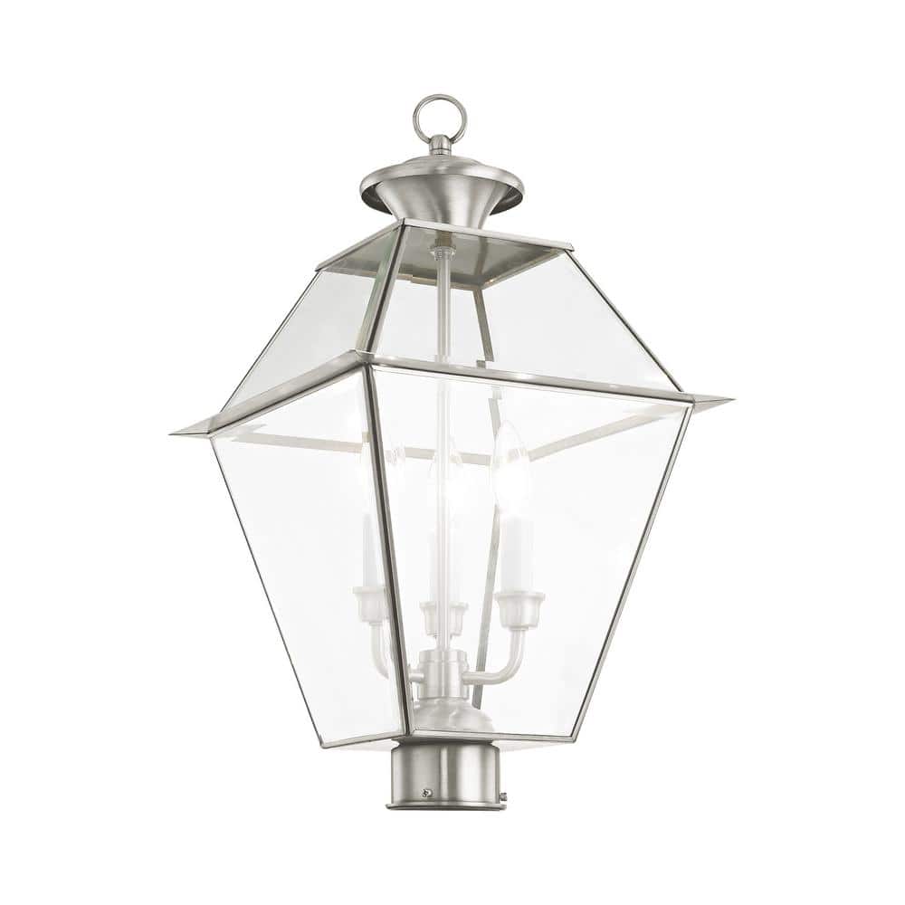 Charleston Inspired Brushed Nickel 3-Light Outdoor Post Lantern