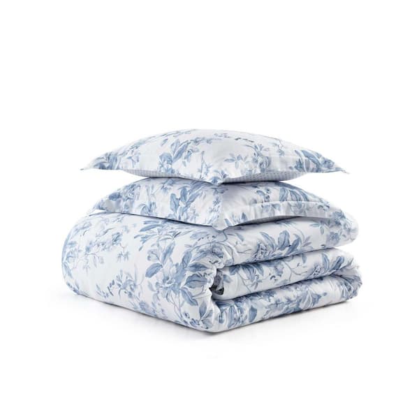 MARTHA STEWART Songbird 2-Piece White/Blue Cotton Sateen Twin