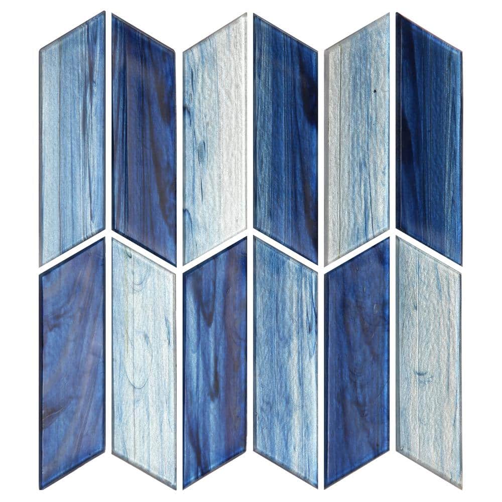 Rivulet Blue Chevron Glass Mosaic Wall Tile