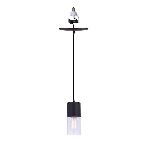 Worth Home Products Instant Pendant Light 6 In. Matte Black Recessed Light Conversion Kit with Mini Cylinder Shade