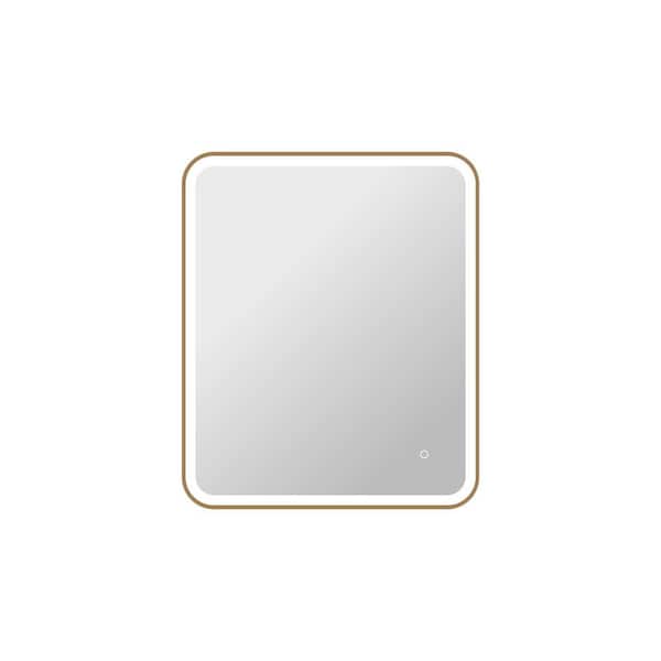 30 in. W x 36 in. H Rectangle Framed LED Wall Mirror in Satin Gold