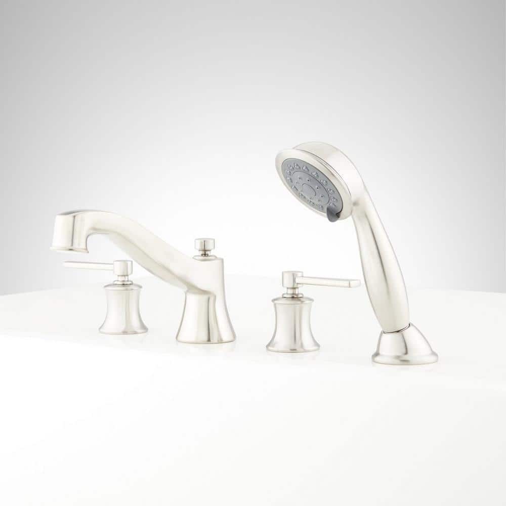 Brushed Nickel Deck Mounted Roman Tub Faucet with Handshower