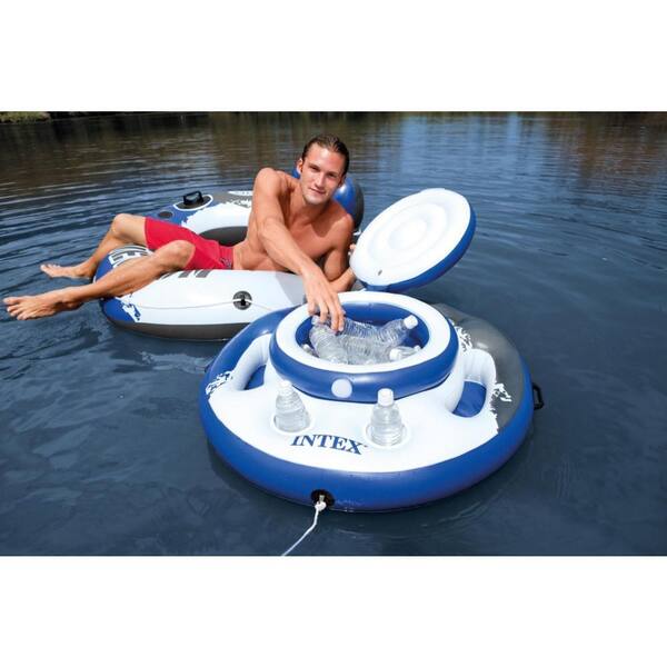 Intex River Run Inflatable 2 Person Pool Tube Float w/ Cooler + Single Float