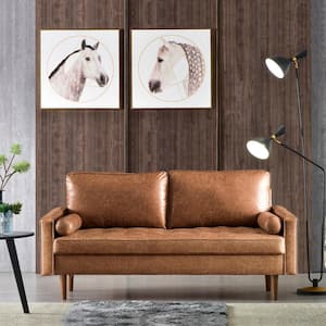 Allwex Furniture 70 in. Square Arm 2-Seater Sofa in Light Brown