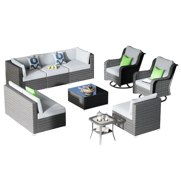 Athena Gray 10-Piece Wicker Outdoor Patio Conversation Seating Set with Gray Cushions