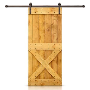 44 in. x 84 in. Distressed Mini X Series Colonial Maple Stained DIY Wood Interior Sliding Barn Door with Hardware Kit