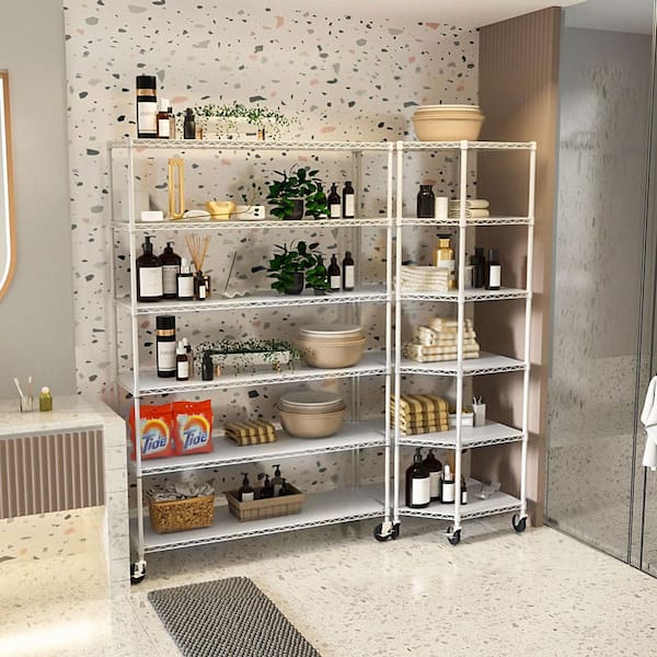 FUNKOL 6-Tier Heavy Duty Steel Wire Corner Shelving Unit in