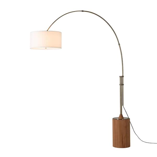 Tambo 2 in. Black Marble 1-Light Dimmable Arc Floor Lamp for Living Room with Linen Dome Shade
