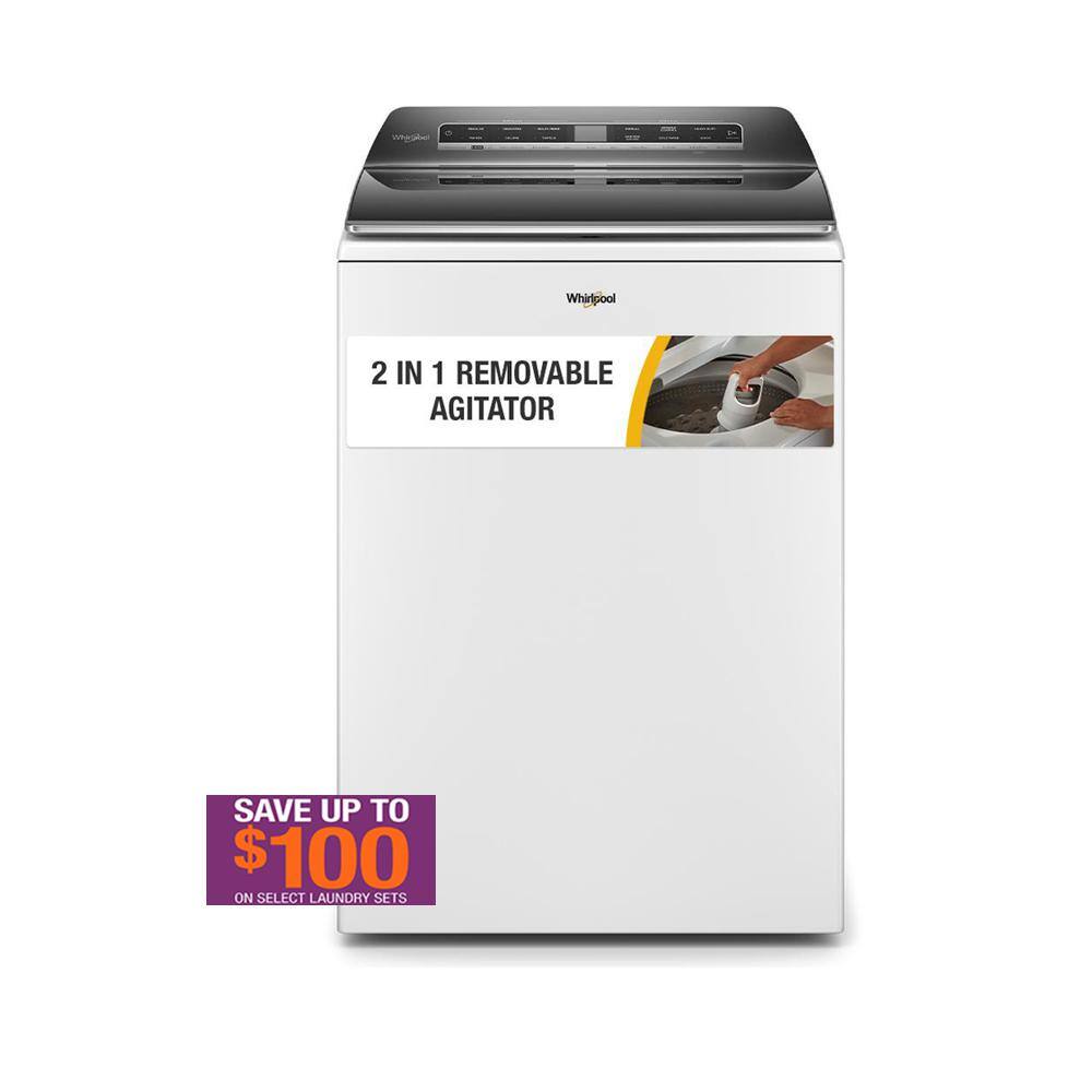 Whirlpool 5.2 - 5.3 cu. ft. Smart Top Load Washing Machine in White with 2 in 1 Removable Agitator, ENERGY STAR