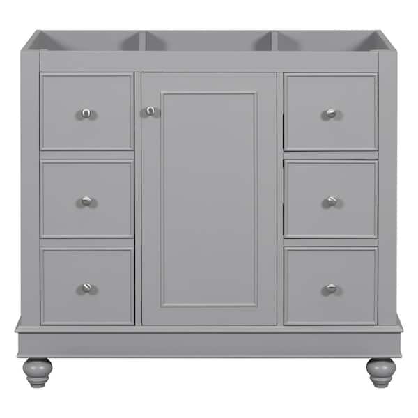 JUJABU 36 in. Bath Vanity Cabinet without Top with 1-Door and 4-Drawers in Gray
