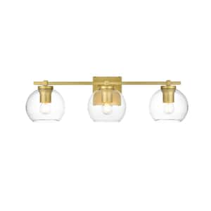 Simply Living 24 in. 3-Light Modern Brass Vanity Light with Clear Round Shade