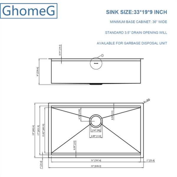 AOPSPS - Brushed Nickel 18 Gauge Stainless Steel 33 inch Single Bowl Undermount Workstation Kitchen Sink