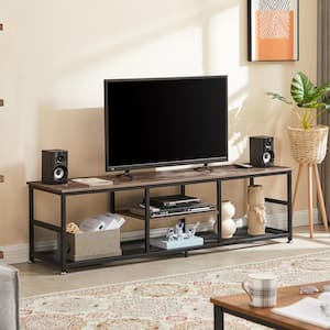 Industrial TV Stand for Televisions up to 70 in. 62 in. TV Console with Open Storage Shelves 3-Tiers Console Table Brown