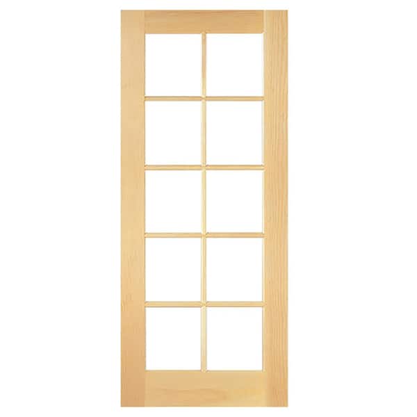 Builders Choice 36 in. x 80 in. Solid Core 10-Lite Clear Glass TDL Ovolo Sticking Unfinished Pine Wood Interior Door Slab