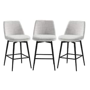27 in. Cecily White Mulit Color High Back Metal Swivel Counter Stool with Fabric Seat (Set of 3)