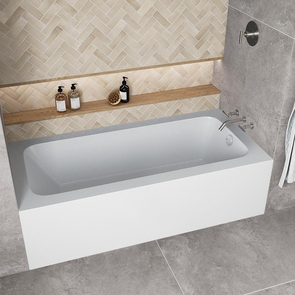 66-Inch Glossy White Acrylic Alcove Bathtub with Right-Hand Drain