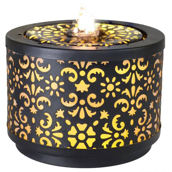 Sunnydaze Floral Pattern Cutout Indoor Tabletop Fountain - Black