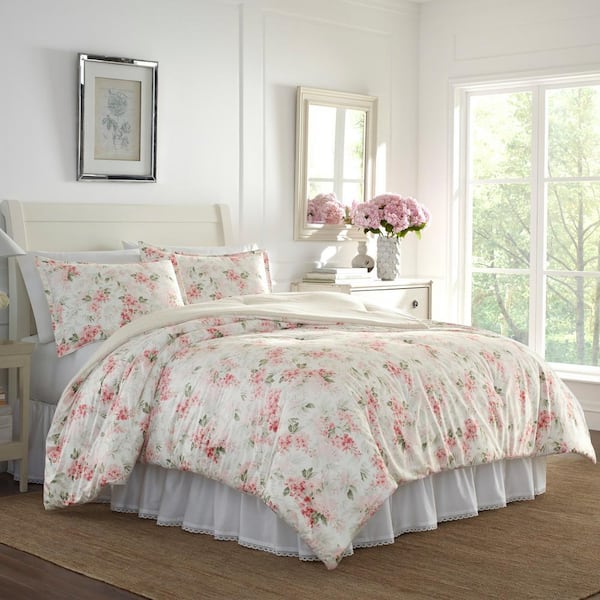 Laura Ashley Wisteria 2-Piece Pink Floral Plush Microfiber Twin
