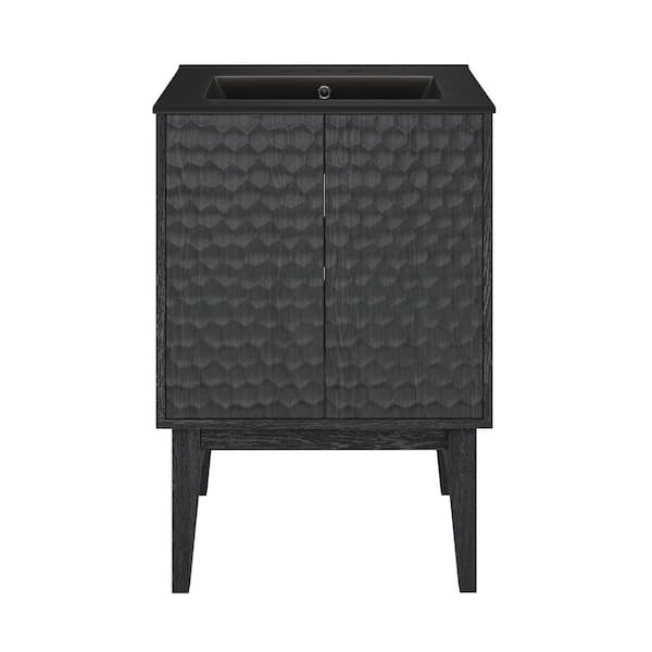 Bosse 24 in. Freestanding Bathroom Vanity in Black Oak with Black Ceramic 3-Hole Centerset Sink Top